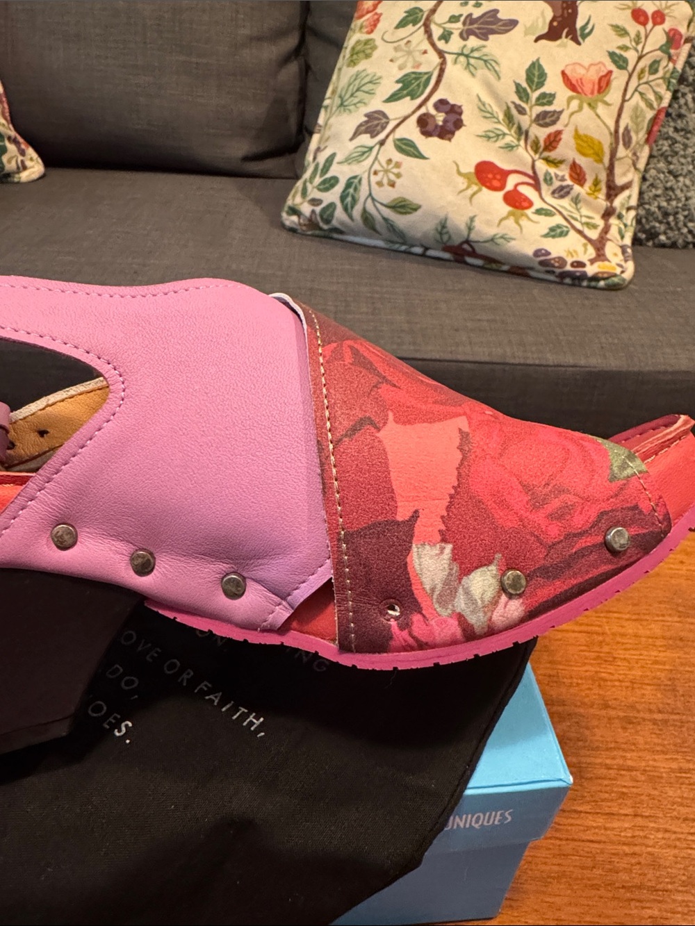 John Fluevog “Sarah” Pink and Red Floral Slingback Heels - Picture 10 of 12